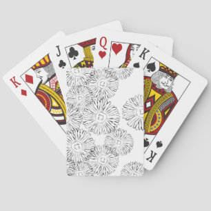 Black and white abstract spring flowers playing cards