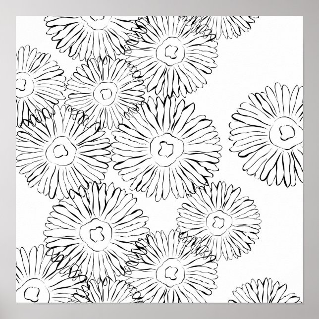 Black and white abstract spring flowers poster (Front)