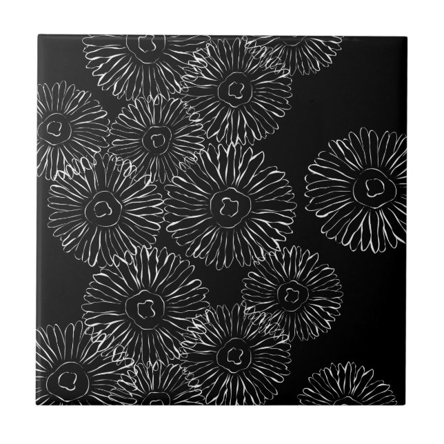 Black and white abstract spring flowers tile (Front)
