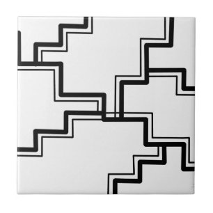 Black and White Abstract Stair Step Pattern Tile