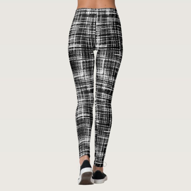 Black and White Abstract Stripe Pattern Leggings (Back)