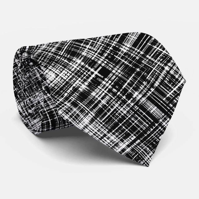 Black and White Abstract Stripe Pattern Tie (Rolled)