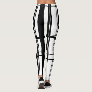 black and white abstract stripes leggings