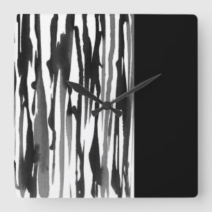 Black and White Abstract Stripes Square Wall Clock