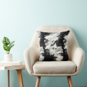Black and white abstract strokes kitty voices cushion