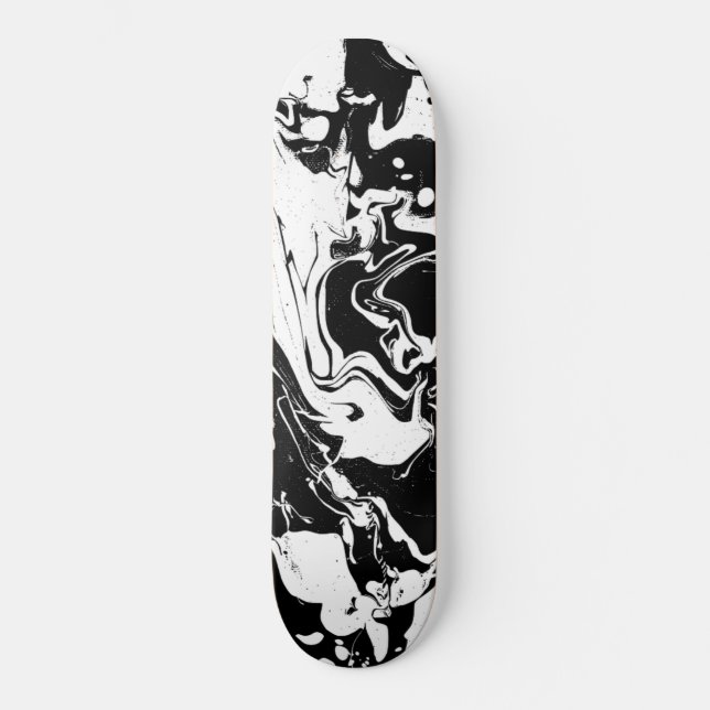 Black and white abstract swirls - skateboard (Front)