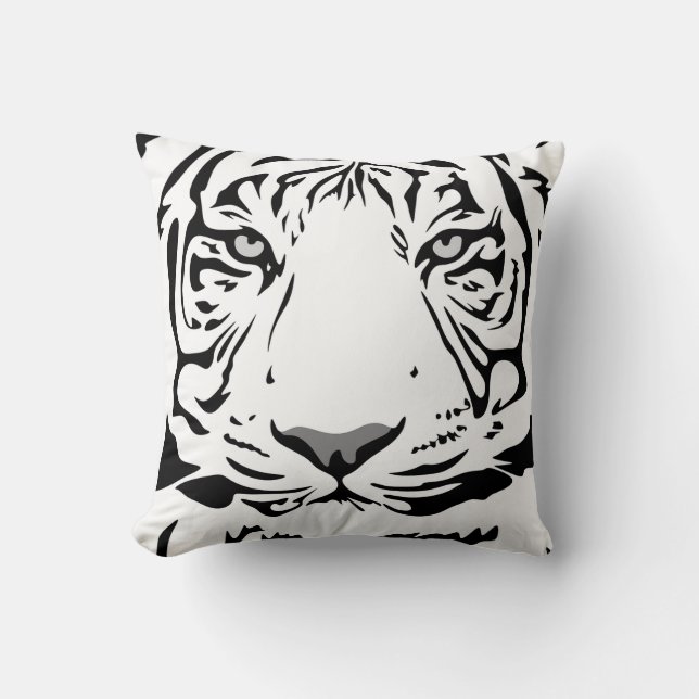 Black and White Abstract Tiger's Head Cushion (Front)