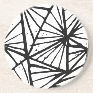Black and White Abstract Triangles Lino Cut Coaster