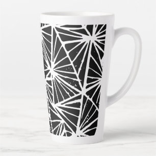 Black and White Abstract Triangles Lino Cut Latte Mug