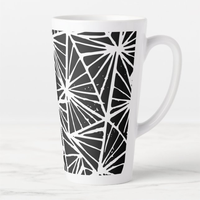 Black and White Abstract Triangles Lino Cut Latte Mug (Right)