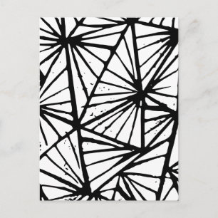 Black and White Abstract Triangles Lino Cut Postcard