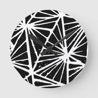 Black and White Abstract Triangles Lino Cut Round Clock
