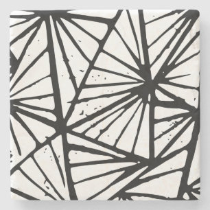 Black and White Abstract Triangles Lino Cut Stone Coaster