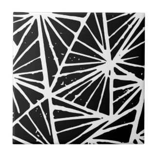 Black and White Abstract Triangles Lino Cut Tile