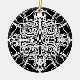 Black and White Abstract Tribal Tattoo Design Ceramic Tree Decoration