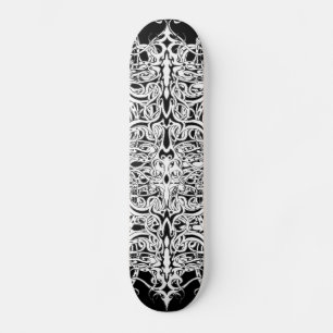 Black and White Abstract Tribal Tattoo Design Skateboard