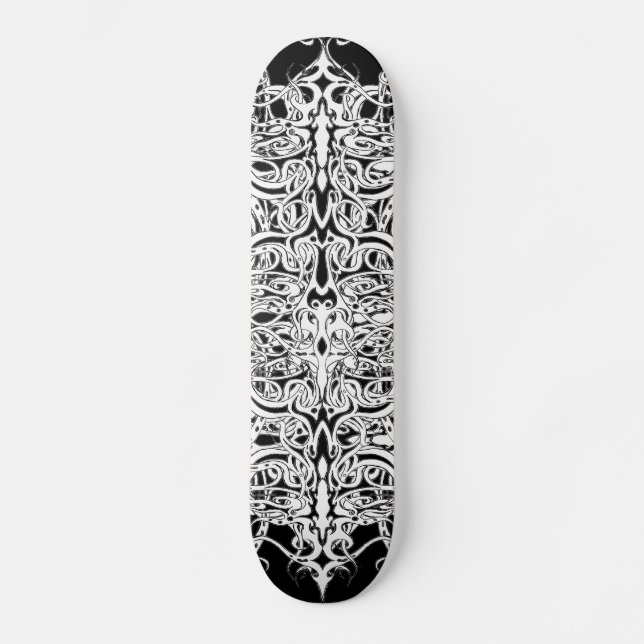 Black and White Abstract Tribal Tattoo Design Skateboard (Front)