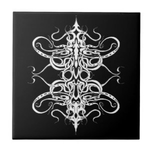 Black and White Abstract Tribal Tattoo Design Tile