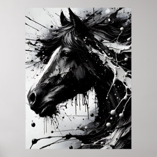 Black and White Abstract Wall Art, Horse Poster