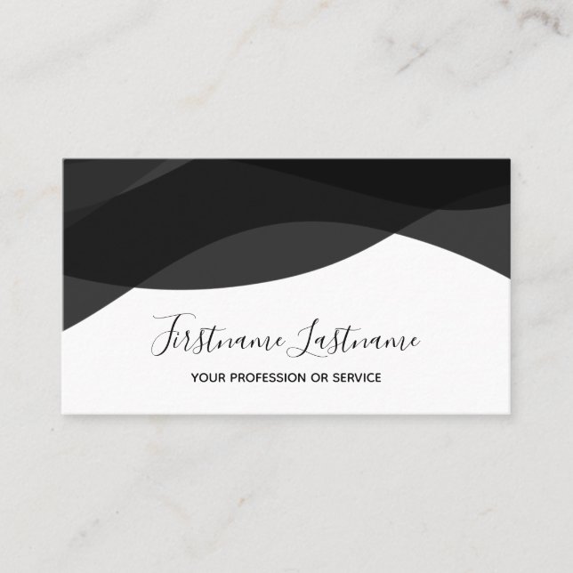Black and white abstract waves calligraphy business card (Front)