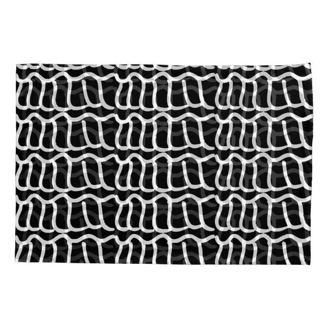 Black and White Abstract Wavy Line Pattern Seamles Pillowcase (Back)