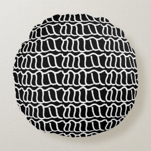 Black and White Abstract Wavy Line Pattern Seamles Round Cushion