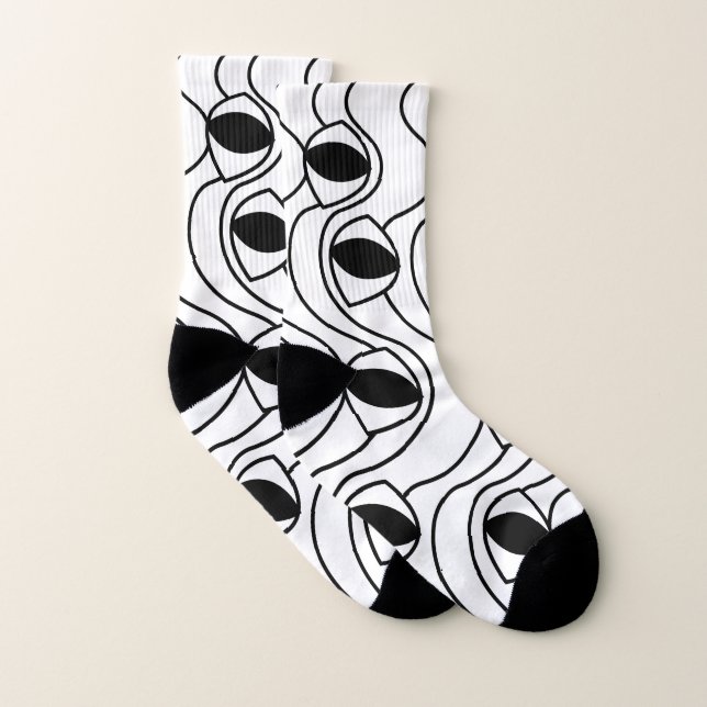 Black and White Abstract Wavy Lines Pattern Socks (Pair)