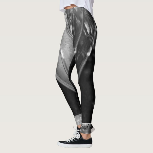 Black and White Abstract with Personalised Name Leggings (Left)