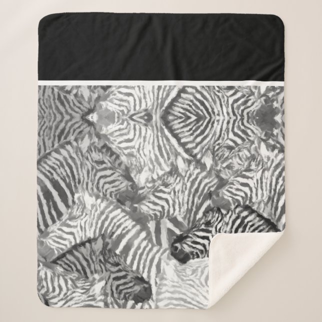 Black and White Abstract Zebra Art Sherpa Blanket (Front)