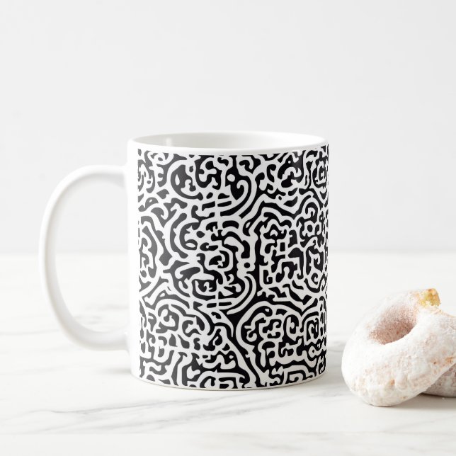 Black and White Abstract Zebra Pattern Coffee Mug (With Donut)