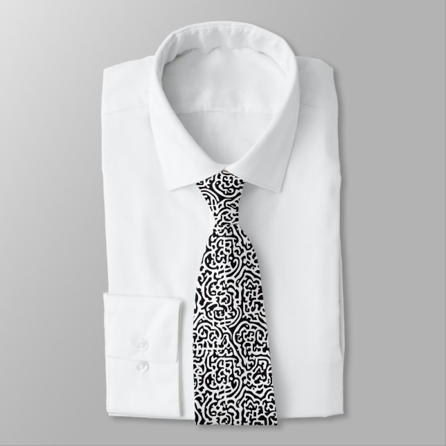 Black and White Abstract Zebra Pattern Tie (Tied)