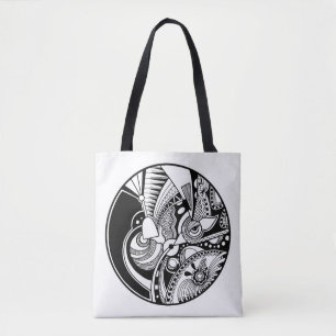 Black And White Abstract Zendala On Circle 2 Tote Bag