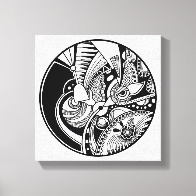 Black And White Abstract Zendala On Circle 6 Canvas Print (Front)