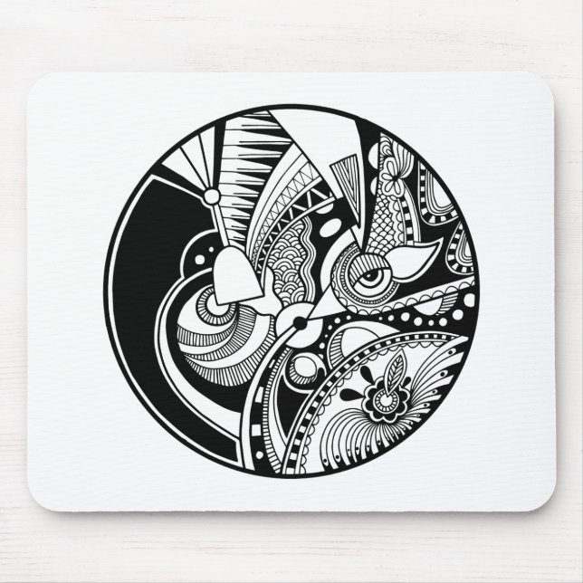 Black And White Abstract Zendala On Circle Mouse Mat (Front)