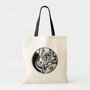 Black And White Abstract Zendala On Circle Tote Bag