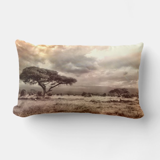 Black and White Acacia on the African Savanna Lumbar Cushion (Front)