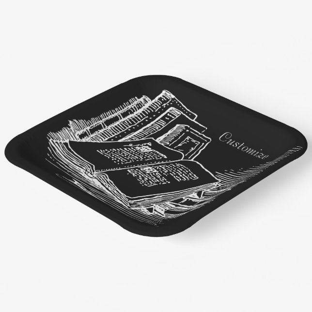 Black And White Academia Paper Plate (Angled)