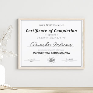 Black and White Add Your Logo Completion Award