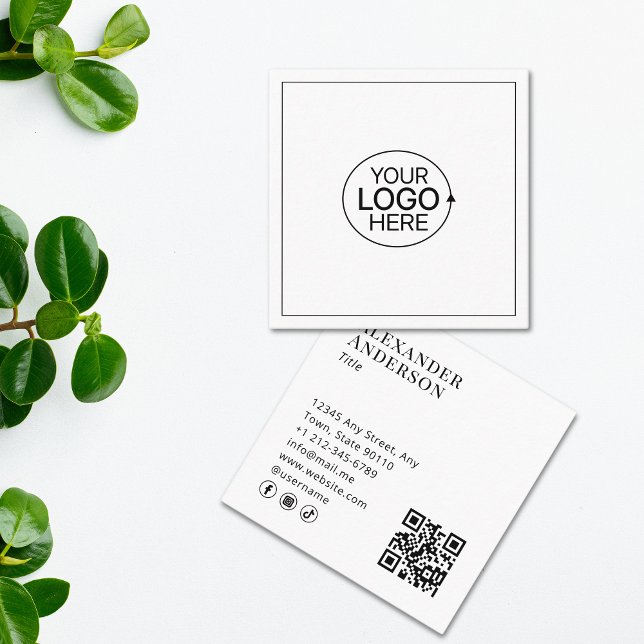 Black and White Add Your Logo QR Code Social Media Square Business Card (Black and White Add Your Logo QR Code Social Media Square Business Card)