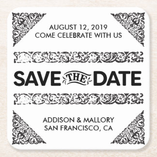 Black and White Adored Save the Date Coasters