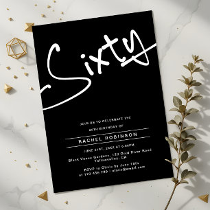 Black and White Adult Sixty 60th Birthday Party Invitation
