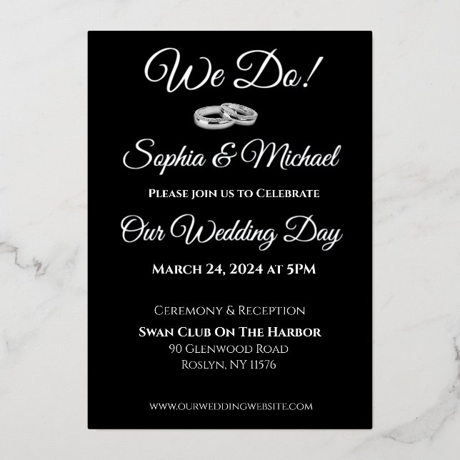 Black and White Affair-We Do!  Wedding Foil Holiday Card (Front)