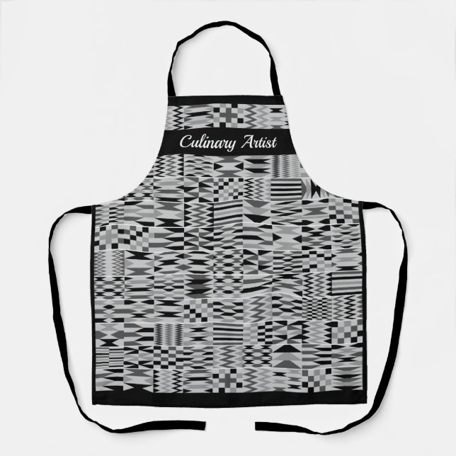 Black and White African Kente K46 All-Over Print Apron (Front)