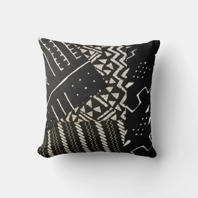 Black and White African Motif Cushion (Front)