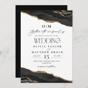  Black and white Agate Wedding Invitation