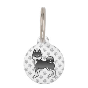 Black And White Alaskan Klee Kai Cute Cartoon Dog Pet Tag
