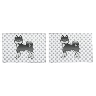 Black And White Alaskan Klee Kai Cute Cartoon Dog Pillowcase