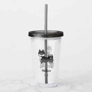 Black And White Alaskan Klee Kai Cute Dog & Name Acrylic Tumbler