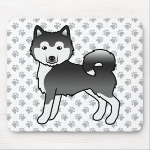 Black And White Alaskan Malamute Cute Cartoon Dog Mouse Mat