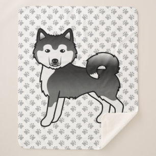 Black And White Alaskan Malamute Cute Cartoon Dog Sherpa Blanket